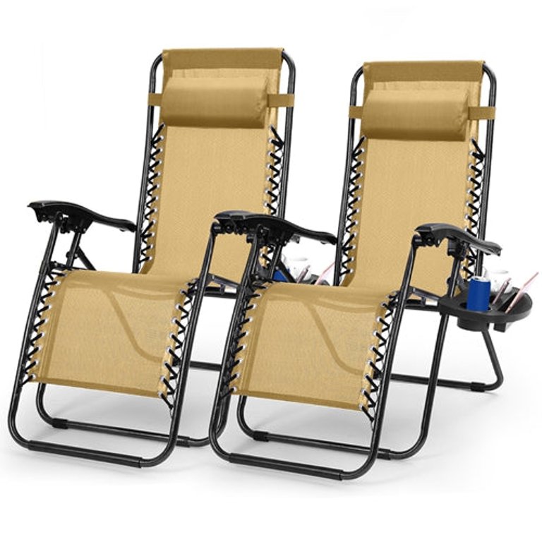 2 Packs Zero Gravity Lounge Chair With Dual Side Tray 330lbs Load Foldable Recliner Chair