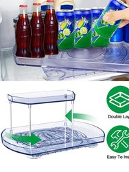 2 Tier Turntable Organizer Rectangular Refrigerator Spinner Storage Rack with 360° Rotatable Slide Rail for Kitchen Cabinet Countertop