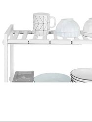 2-Tier Under Sink Rack 22LB Max Load Retractable Kitchenware Storage Shelf - White