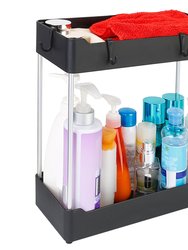 2-Tier Under Sink Shelf Organizer 4 Hooks | Space Saving Bathroom Storage Rack