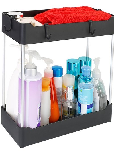 Fresh Fab Finds 2-Tier Under Sink Shelf Organizer 4 Hooks | Space Saving Bathroom Storage Rack product