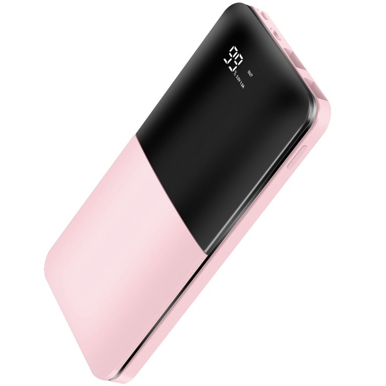 20,000mAh Power Bank w/ Digital Display, Dual USB Ports - Pink