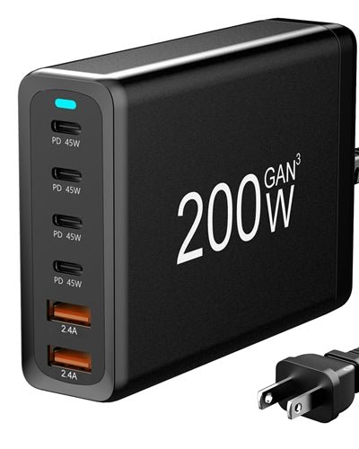 Fresh Fab Finds 200W Fast Wall Charger With 6 Charging Ports Desktop USB Charging Station PD45W 2.4A GaN Power Adapter Fit For IOSPhone 14 13 12 11 Samsung S22 S21 Sw product