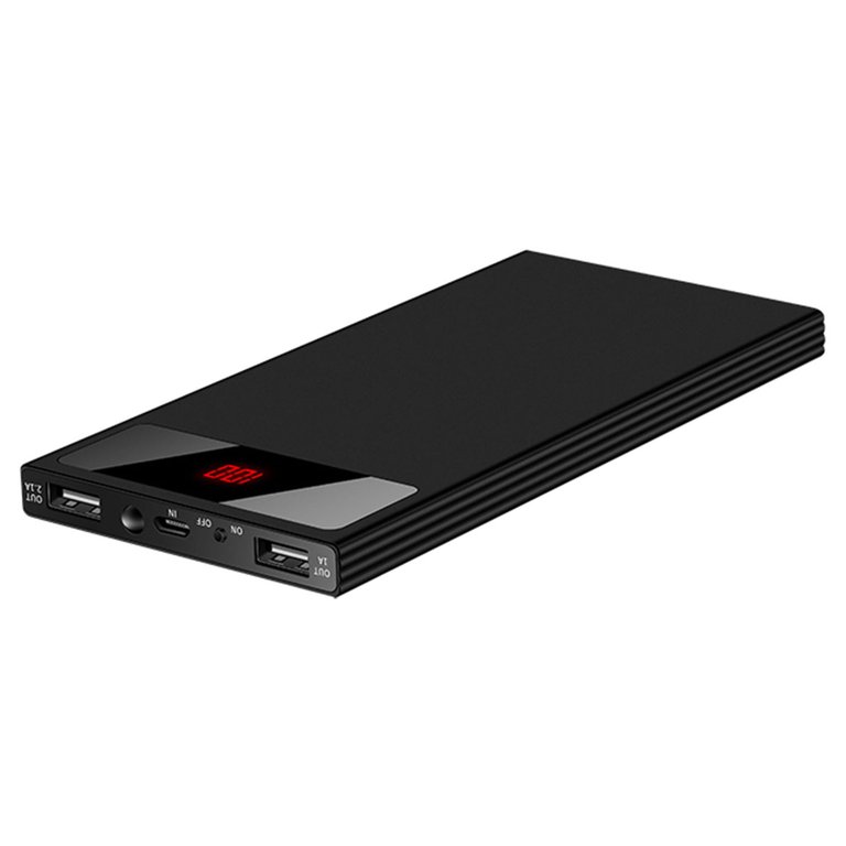 20K mAh Power Bank - Ultra-thin, Dual USB Ports, Flashlight, Battery Display - Black