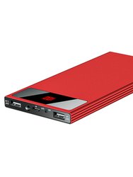 20K mAh Power Bank - Ultra-thin, Dual USB Ports, Flashlight, Battery Display - Red