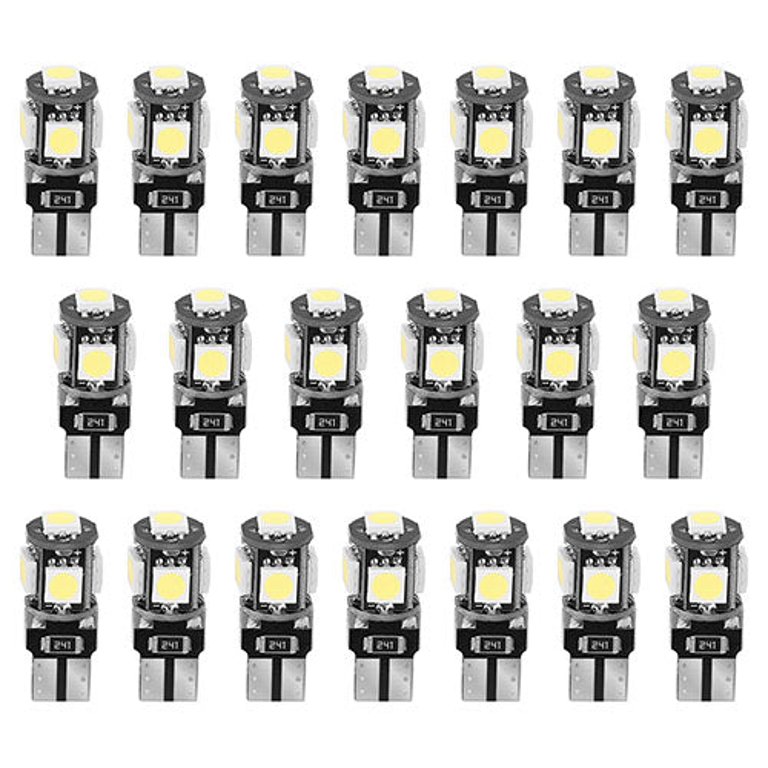 20Pcs T10 SMD5050 LED Light Bulbs 6000K Wedge Light Lamps Dome Map License Plate Car Interior Festoon Lights Kits