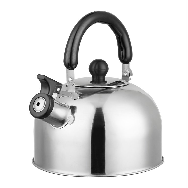 2.1Qt Stainless Steel Whistling Tea Kettle - Stovetop Induction Gas Teapot - Insulated Handle - Ideal For Camping & Office - Chrome