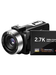 2.7K 42MP Camcorder 18X Zoom Digital Video Camera with 3in 270° Rotating IPS Screen, Fill Light, Remote Control & Rechargeable Battery - Black