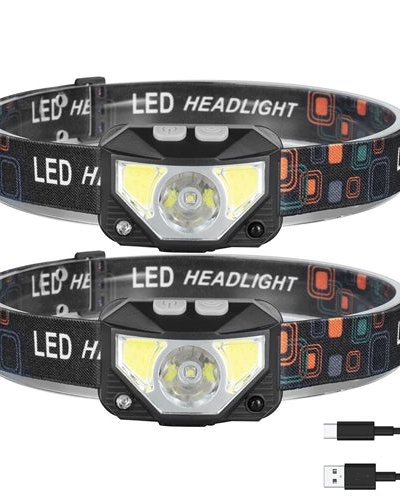 Fresh Fab Finds 2Packs Rechargeable Motion Sensor Headlamp 6 Light Modes Headlight Torch Flashlight For Fishing Running Camping Hiking - Black product