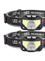 2Packs Rechargeable Motion Sensor Headlamp 6 Light Modes Headlight Torch Flashlight For Fishing Running Camping Hiking - Black