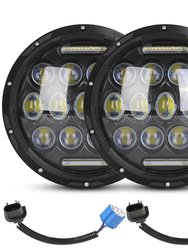2Pcs 7In 75W Round LED Headlight 3800LM Halo Car Headlamp With DRL High Low Beam For Jeep Wrangler TJ JK CJ With H4 To H13 Adapters Plug And Play