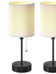 2Pcs Bedroom Lamps, 3 Color Modes, USB C+A Output, Pull Chain, E26 Bulb Light - Black