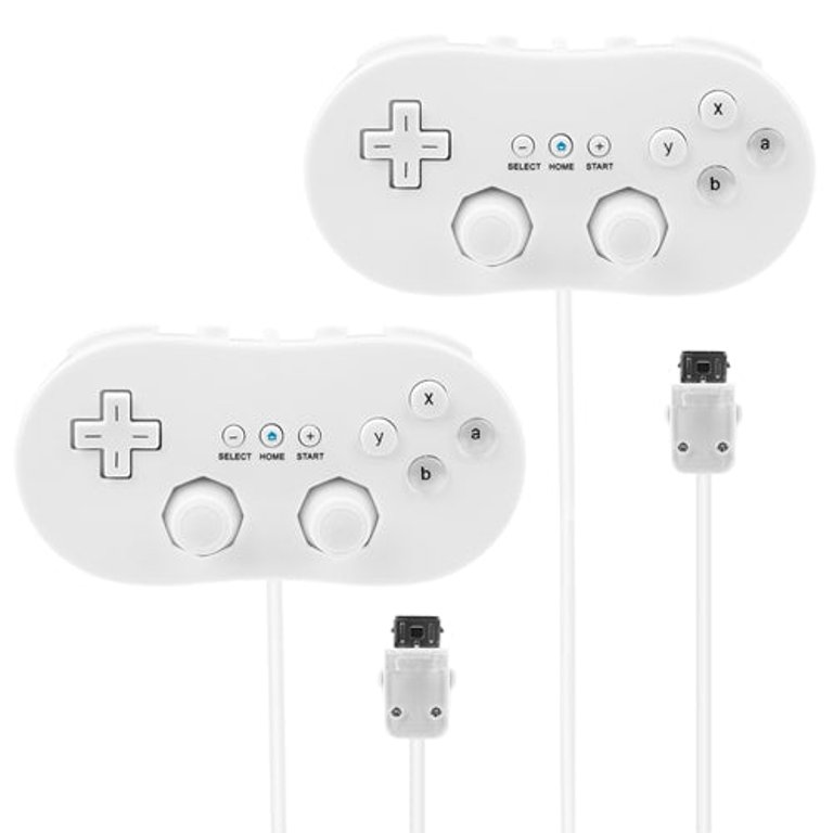2PCS Classic Game Controller Pad Wired Gamepad Joypad Joystick for Nintendo Wii Remote - White