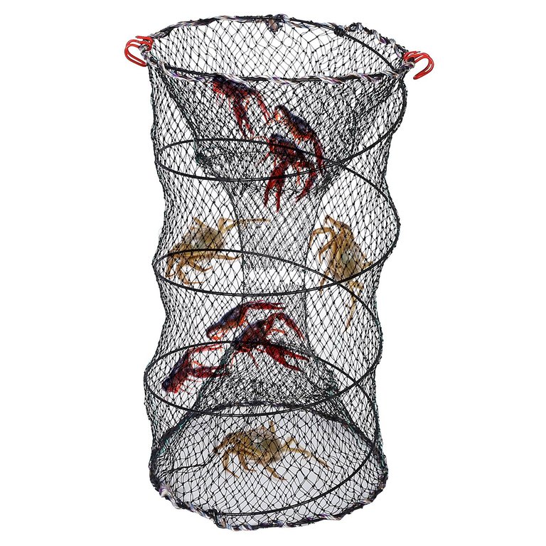 2Pcs Crab Trap Bait Nets Shrimp Prawn Crayfish Lobster Bait Fishing Pot Cage Basket 22x11.8in - Black
