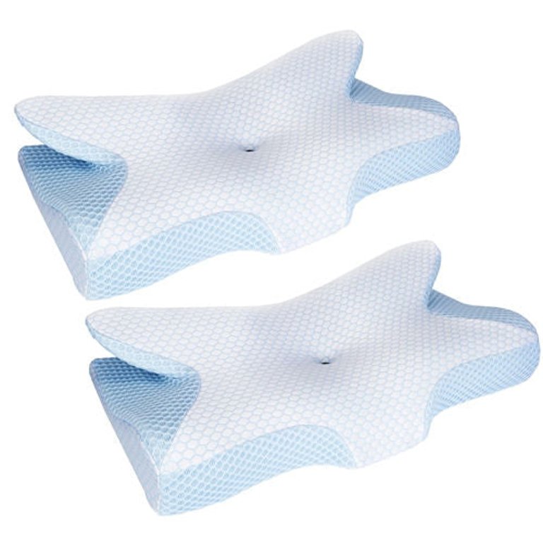 2Pcs Memory Foam Pillow Neck Support Pillow For Pain Relief Sleeping Ergonomic Contour Orthopedic Support Side Back Stomach Sleeper