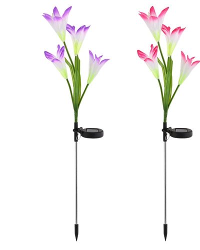 Fresh Fab Finds 2Pcs Solar Garden Lights Outdoor Lily Flower LED Light 7-Color Changing IP65 Waterproof Pathway Stake Lights Patio Decorative - Multi product
