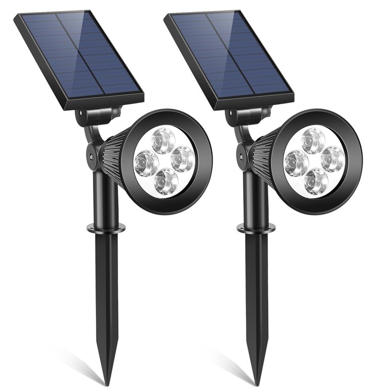 2Pcs Solar Spotlight Outdoor Dusk To Dawn Light Wall Path Lawn Garden Lamp Waterproof - Black