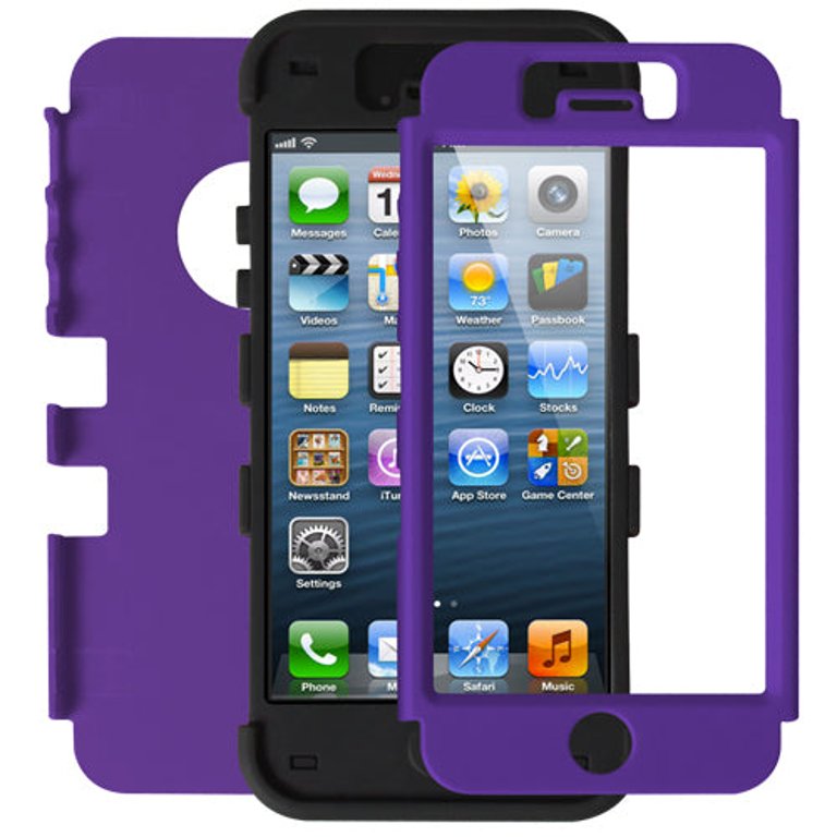 3 Layers Hybrid Armor Cover Case With Inner Soft Shell For Apple iPhone 5 - Purple