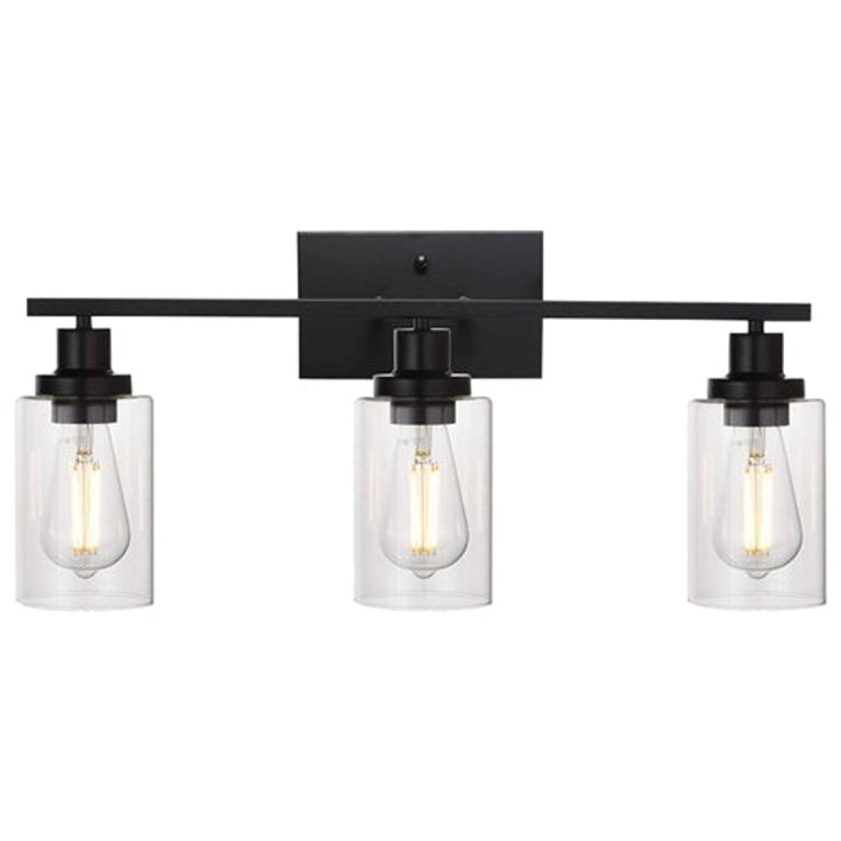 3 Light Wall Sconce Lighting With Clear Glass Shade Bathroom Vanity Lamp Fixture Modern Mounted Light - Black