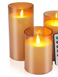 3-Pack LED Flameless Candle Set, Battery Operated, Real Wax Pillar, Warm White, Remote Control Timer - Multi