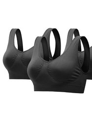 3 Pack Sport Bras For Women Seamless Wire-Free Bra Light Support Tank Tops For Fitness Workout Sports Yoga Sleep Wearing - Black - Large - Black