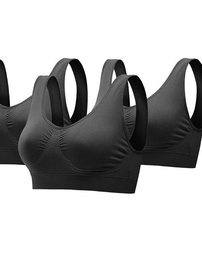 Fresh Fab Finds 3 Pack Sport Bras For Women Seamless Wire-Free Bra Light Support Tank Tops For Fitness Workout Sports Yoga Sleep Wearing - Black - Large product