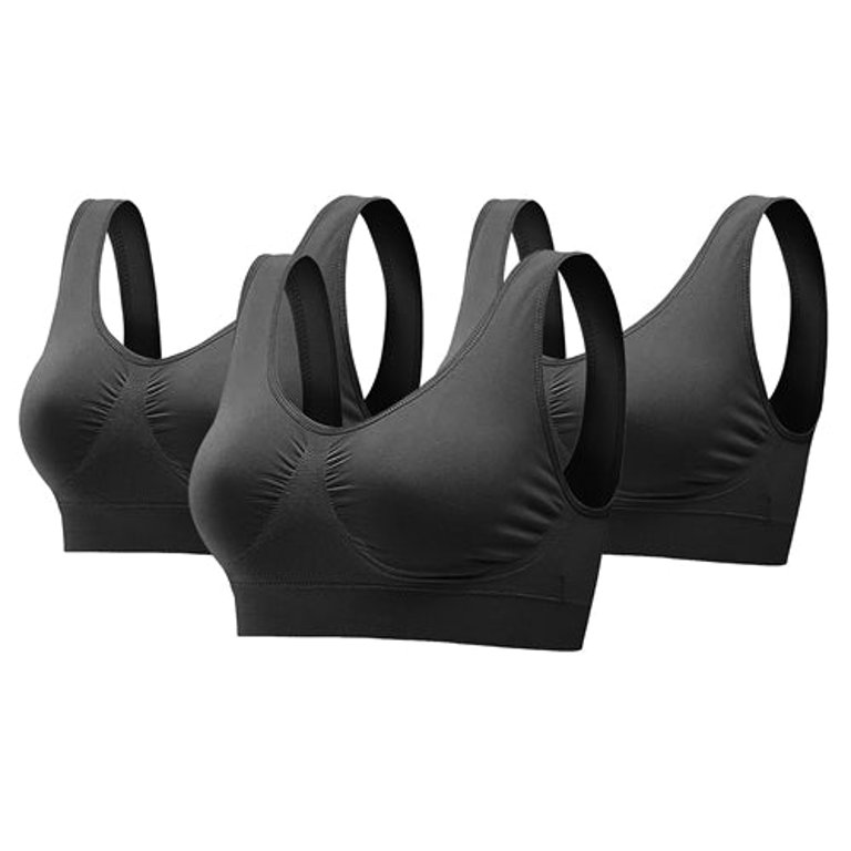 3 Pack Sport Bras For Women Seamless Wire-Free Bra Light Support Tank Tops For Fitness Workout Sports Yoga Sleep Wearing - Black - Large - Black