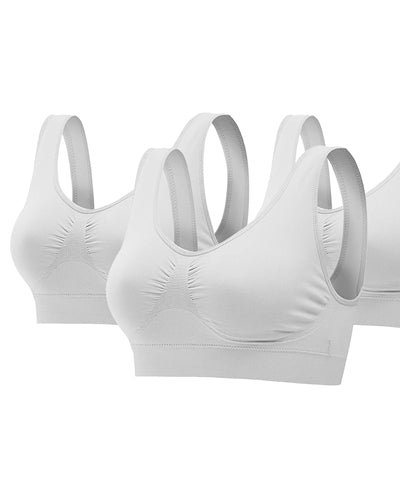 Fresh Fab Finds 3 Pack Sport Bras For Women Seamless Wire-free Bra Light Support Tank Tops For Fitness Workout Sports Yoga Sleep Wearing - White - Large product