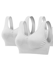3 Pack Sport Bras For Women Seamless Wire-Free Bra Light Support Tank Tops For Fitness Workout Sports Yoga Sleep Wearing - White - Medium - White