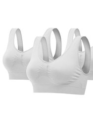 3 Pack Sport Bras For Women Seamless Wire-Free Bra Light Support Tank Tops For Fitness Workout Sports Yoga Sleep Wearing - White - Small - White