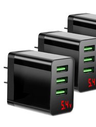 3-Pack USB Wall Charger: 3-Port Hub For Samsung Galaxy, iPhone, Tablet - Black - 3-Port
