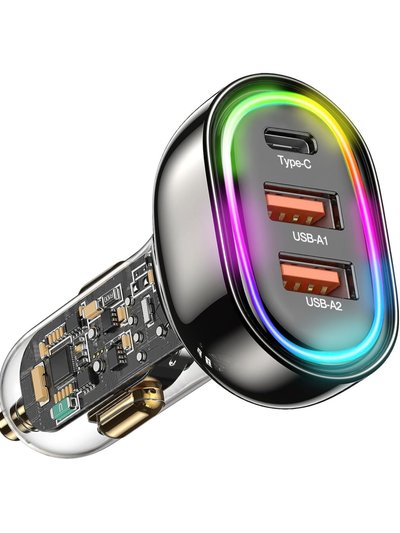 Fresh Fab Finds 3-Port Fast Charge Car Charger With Colorful Light - 90W, QC3.0, PD3.0, USB-C product