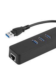 3-Port USB 3.0 Hub + Gigabit Ethernet Adapter - 10/100/1000 Mbps LAN Converter - RJ45 Wired USB Network Adapter - Black