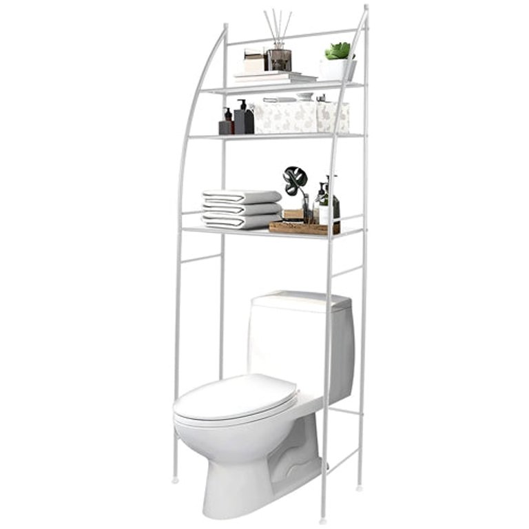 3 Tier 25.59 x 9.84 x 66.14in Bathroom Over The Toilet Storage Shelf Free Standing Laundry Room Organizer Space Saver Rack - White