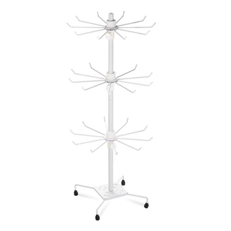 3-Tier Metal Jewelry Rack 30-Hook Necklaces Bracelets Display Stand Organizer Spinning Tower Holder - White