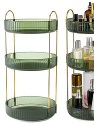 3 Tier Rotating Makeup Organizer 360° Spinning Perfume Cosmetic Storage Tray 55LBS Load Countertop Shelves For Lotion Lipstick - Green