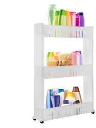 3 Tiers Slim Storage Cart Mobile Rolling Shelf Unit Narrow Space Shelf For Kitchen Bathroom Pantry Laundry Garage Office - White - 3-Tier