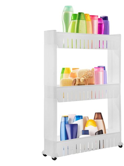 Fresh Fab Finds 3 Tiers Slim Storage Cart Mobile Rolling Shelf Unit Narrow Space Shelf For Kitchen Bathroom Pantry Laundry Garage Office - White - 3-Tier product