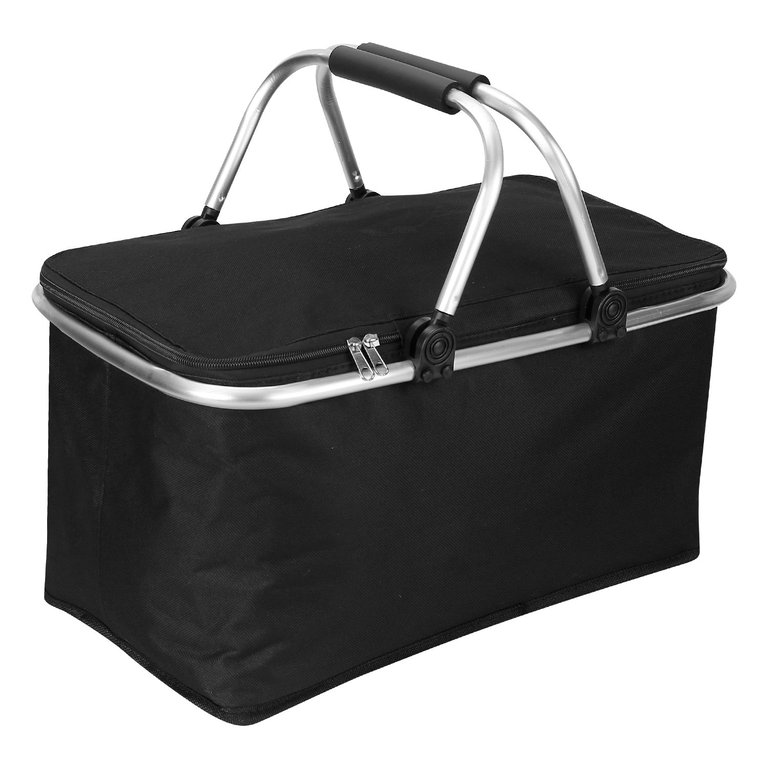 30L Insulated Picnic Basket Cooler Collapsible Food Delivery Storage Bag Grocery Market Basket Heat & Cool Insulation - Black