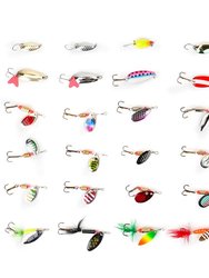 30Pcs Fishing Lures Kit Metal Spoon Lures Hard Spinner Baits With Single Triple Hook For Trout Bass Salmon With Free Tackle Box - Multi