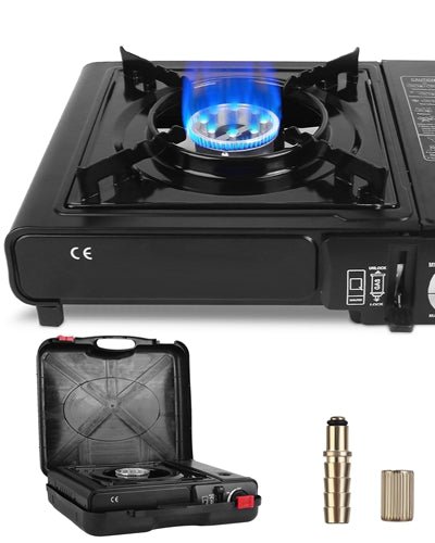 Fresh Fab Finds 3300W Portable Camping Stove Butane Canister Dual Fuel Burner Piezo Electric Ignition Single Burner With Automatic Tank Ejection Overpressure Cut Off product