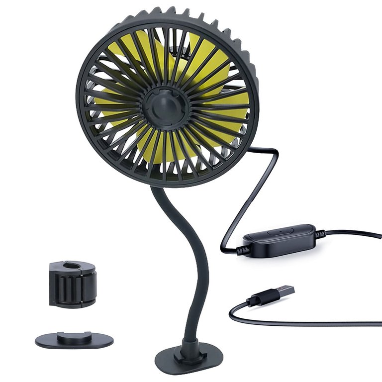 360º Car Cooling Fan USB Vehicle Fan, 3-Speed, Rotatable, Backseat, Dashboard, Window Clip For Car Home - Black