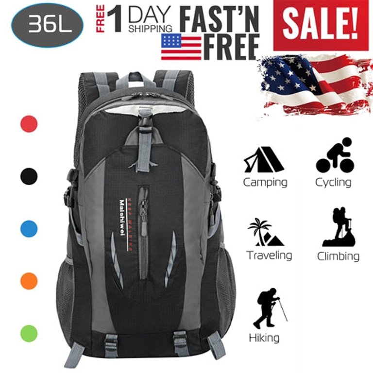 36L Outdoor Backpack Waterproof Daypack Travel Knapsack - Black - Black
