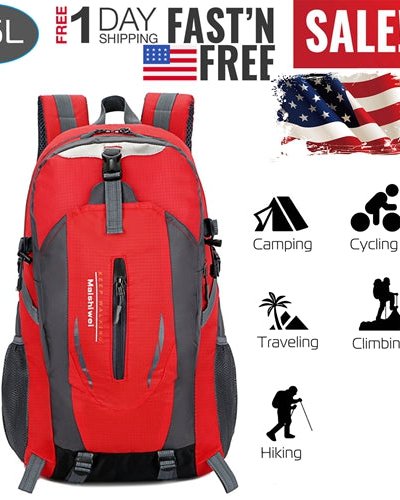 Fresh Fab Finds 36L Outdoor Backpack Waterproof Daypack Travel Knapsack - Red product