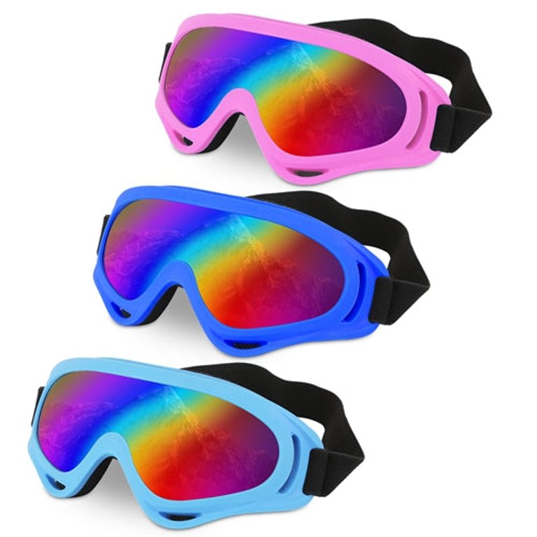 3Packs Winter Sports Goggles Snow Ski Snowmobile Snowboard UV Skate Protective Glasses Eyewear for Kids Adults - Multi