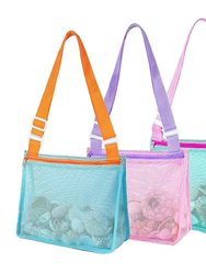 3Pcs Beach Mesh Bags Seashell Sand Toys Collecting Tote Bags With Adjustable Straps For Boys Girls - Multi - Multi