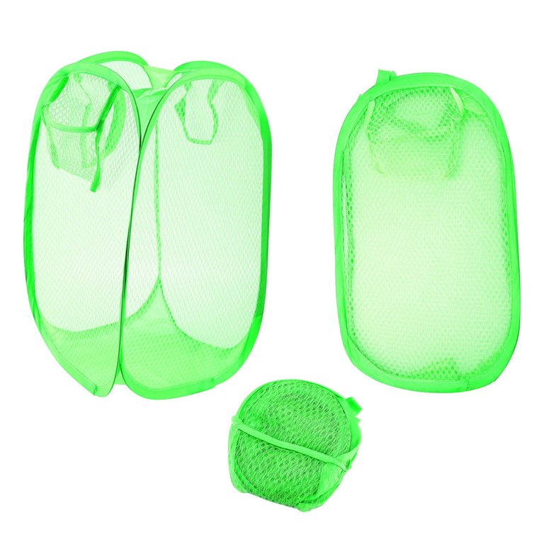 3Pcs Pop-Up Laundry Hampers Foldable Mesh Hamper Clothes Laundry Basket Bins With Handles for Storage Kids Room College Dorm Travel Use - Green