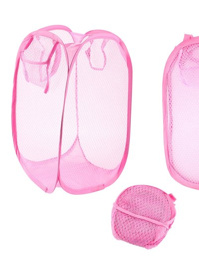 Fresh Fab Finds 3Pcs Pop-Up Laundry Hampers Foldable Mesh Hamper Clothes Laundry Basket Bins With Handles For Storage Kids Room College Dorm Travel Use - Hot Pink product