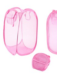 3Pcs Pop-Up Laundry Hampers Foldable Mesh Hamper Clothes Laundry Basket Bins With Handles For Storage Kids Room College Dorm Travel Use - Hot Pink