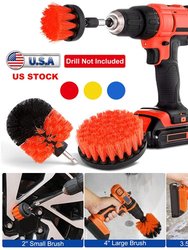 3Pcs/Set Drill Brush Power Scrubber Cleaning Brush For Car Carpet Wall Tile Tub Cleaner Combo - Red